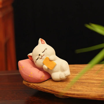 Yixing Clay Handmade Lazy Cat Tea Pet (Pillow Cute Style)