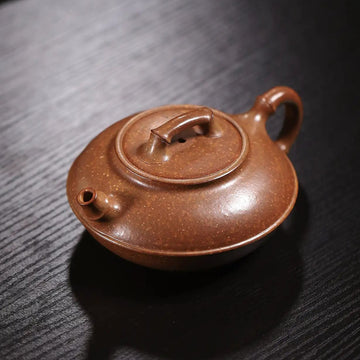 Bamboo Flat Shape Fully Handmade Flocculent Golden Duan Clay Yixing Teapot