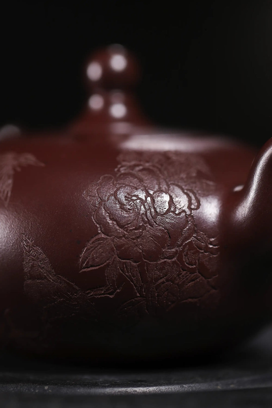 Floral Engraving Fully Handmade Dragon Blood Sand-Zini Clay 'Phoenix Pearl' Yixing Teapot
