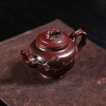 Landscape Carving & 'Highest Goodness' Inscription Fully Handmade Zijinsha-Purple Clay 'Plum Herald Spring' Yixing Teapot