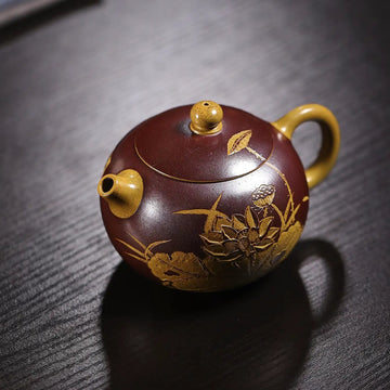 Lotus & 'Ode to Lotus' Carving Fully Handmade Duan Clay 'Xishi' Yixing Teapot