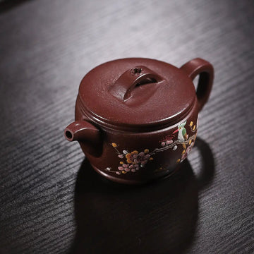 Magpie on Plum Blossom Clay-Painting Fully Handmade Dragon Blood-Purple Clay 'Han Wa' Yixing Teapot