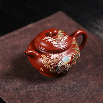 Magpie & Plum Blossom Painting Fully Handmade Zhu Ni Clay 'Duo Zhi' Yixing Teapot
