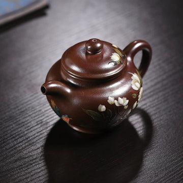 Orchid Painting Fully Handmade Tianqing-Purple Clay 'Duo Zhi' Yixing Teapot