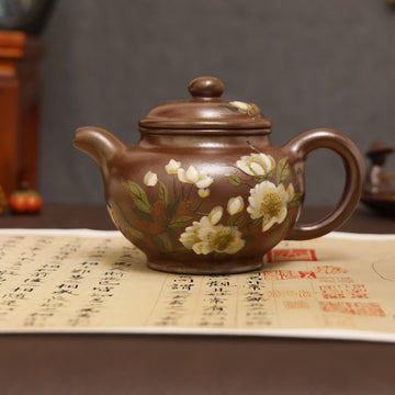 Orchid Painting Fully Handmade Tianqing-Purple Clay 'Duo Zhi' Yixing Teapot