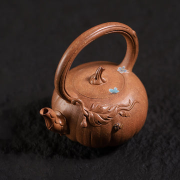 Pumpkin Shape with Overhead Handle Handcrafted Duanni Clay Yixing Teapot