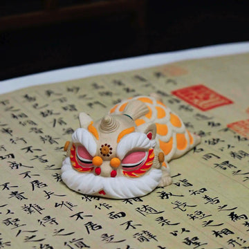 Yixing White Clay Handmade Sleeping Guardian Lion Tea Pet