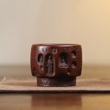 Yixing Zisha Hand-Carved Buddha Grotto Heart Sutra Cup