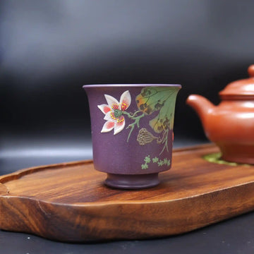 Yixing Zisha Hand-Painted Lotus & Goldfish Master Teacup