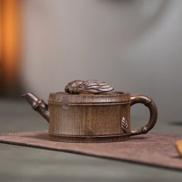 Yixing Zisha Handmade Cicada Bamboo Tube Teapot