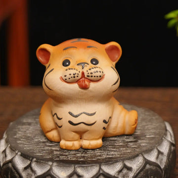 Yixing Zisha Handmade Cute Tiger Tea Pet (Auspicious Guardian Style)