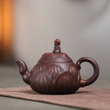 Yixing Zisha Handmade Guanyin on Lotus Throne Teapot