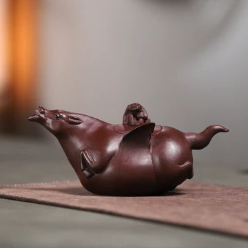 Yixing Zisha Handmade Monkey on Flying Horse Teapot