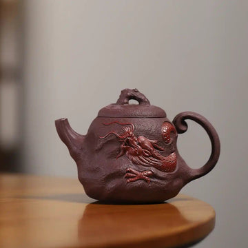 Yixing Zisha Handmade Red Dragon Relief Teapot