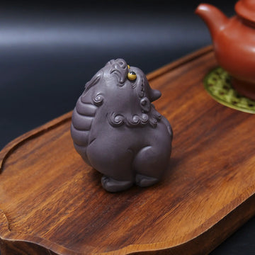 Yixing Zisha Handmade Skyward Lion Tea Pet (Auspicious Guardian Style)