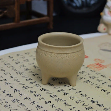 Yixing Zisha Handmade Three-Legged Cloud-Heart Incense Burner Teacup