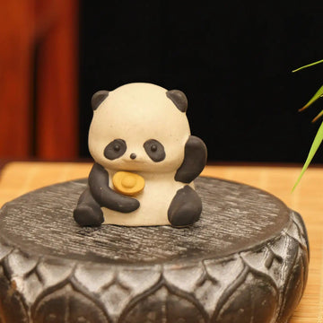 Yixing Zhu Ni Handmade Panda Tea Pet (Holding Ingot Fortune Style)