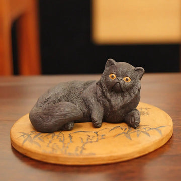 Yixing Zisha Handmade Realistic Black Cat Tea Pet