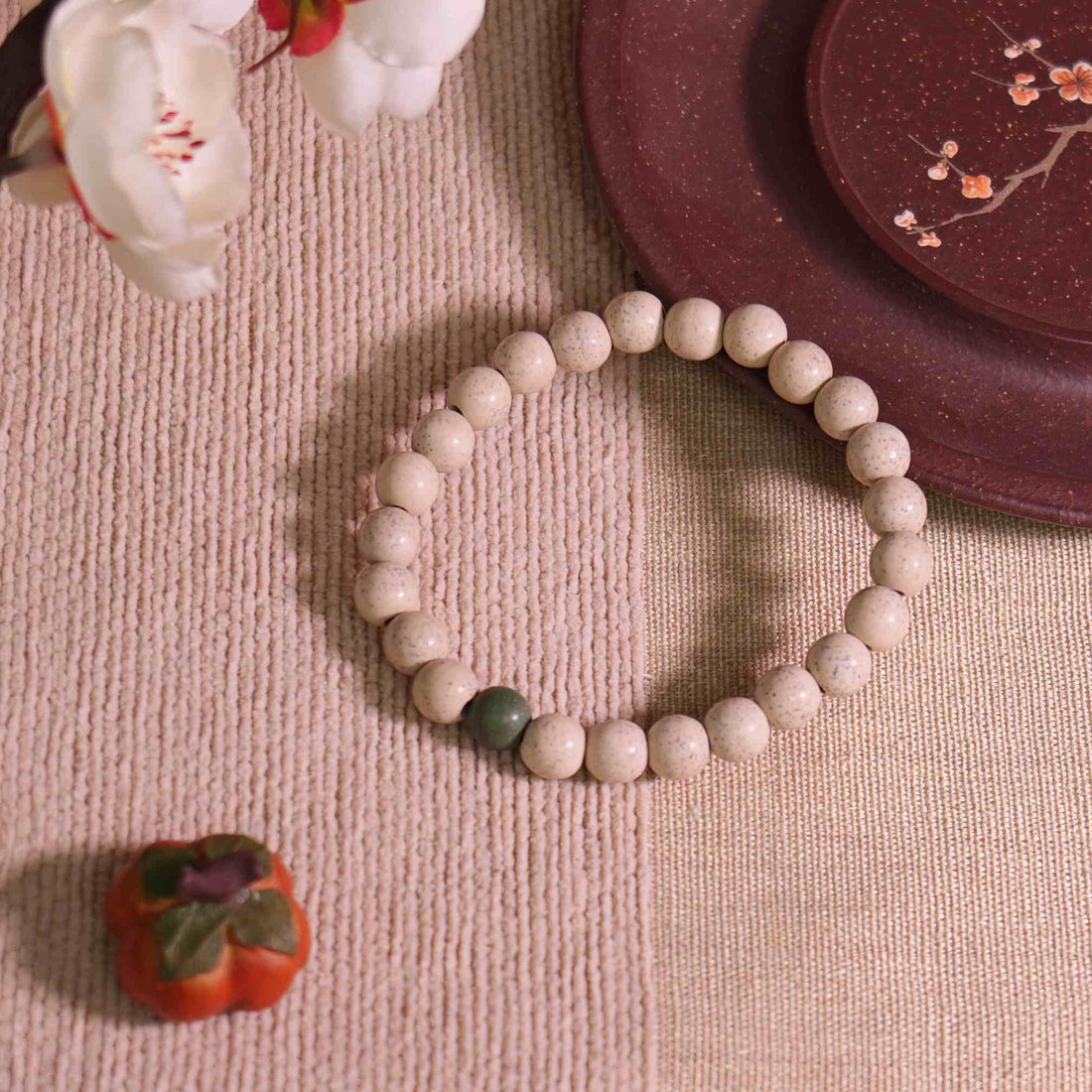 Serene Shadow with Jade Accent - Yixing Zisha Bracelet (Zen Style)