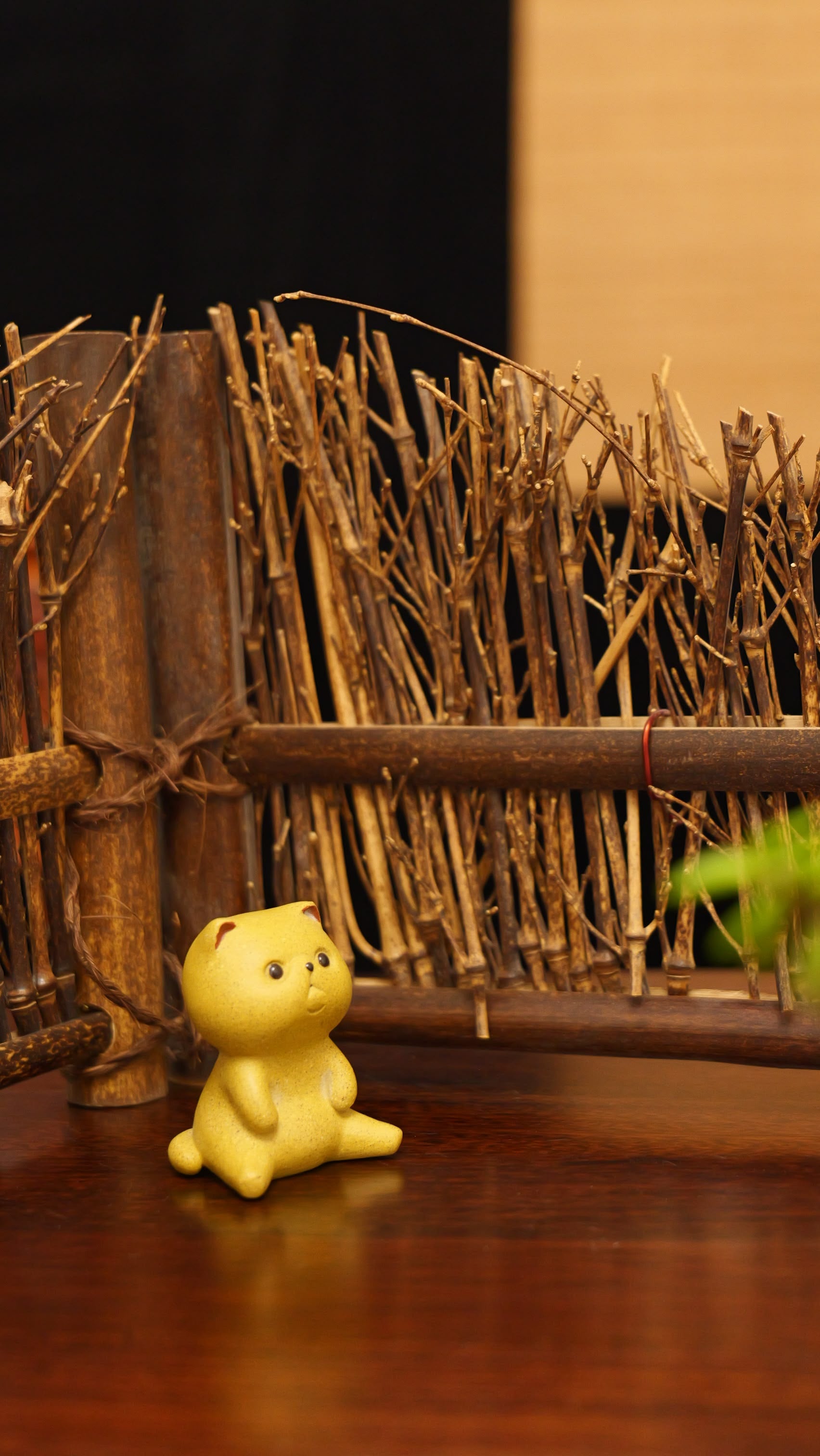 A Spaced-Out Yellow Kitten handmade pottery figurine decor (tea pet) made by yixing purple clay