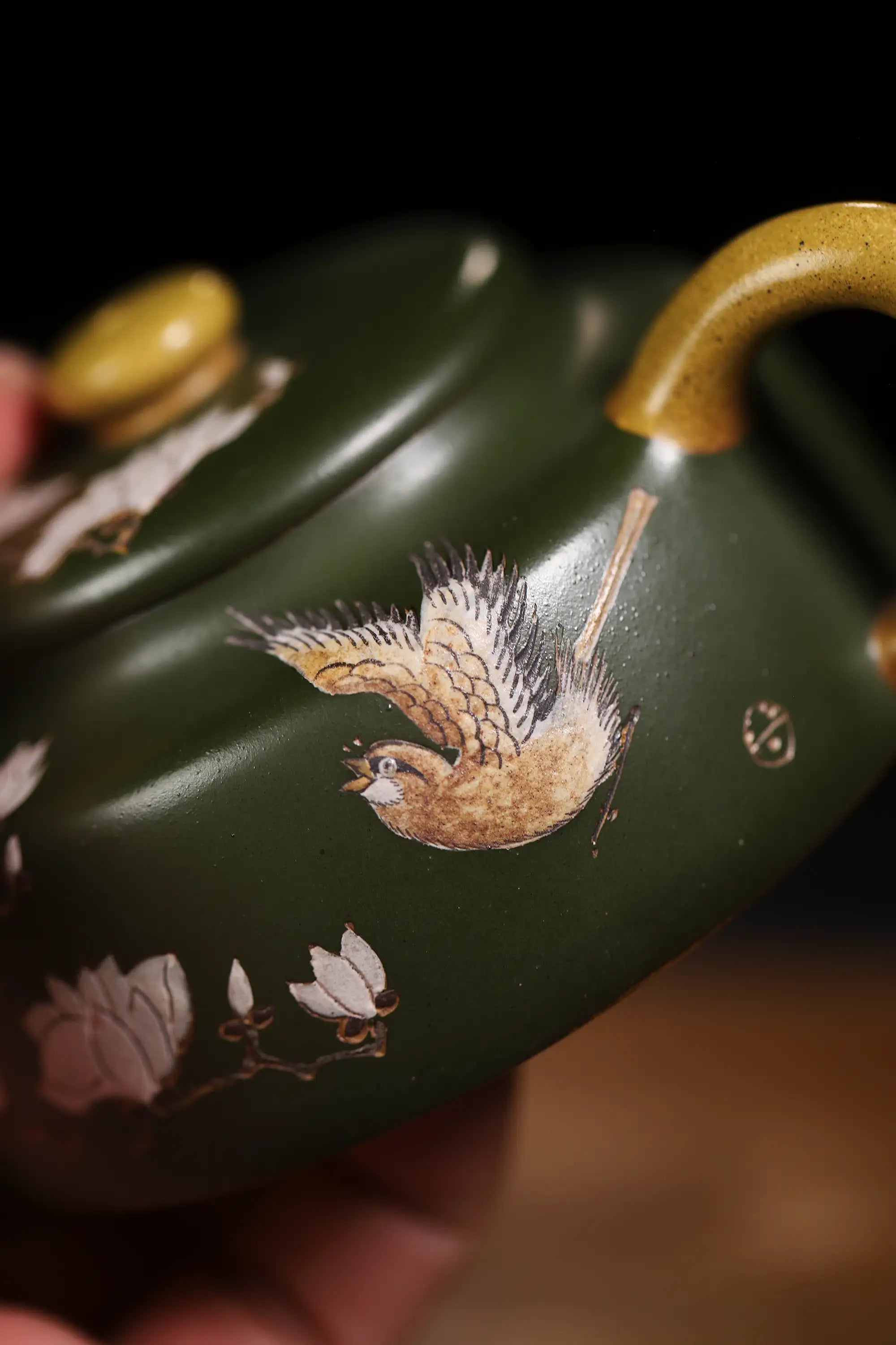 Auspicious Bird & Orchid Painting Fully Handmade Duan Clay 'Dezhong' Yixing Teapot