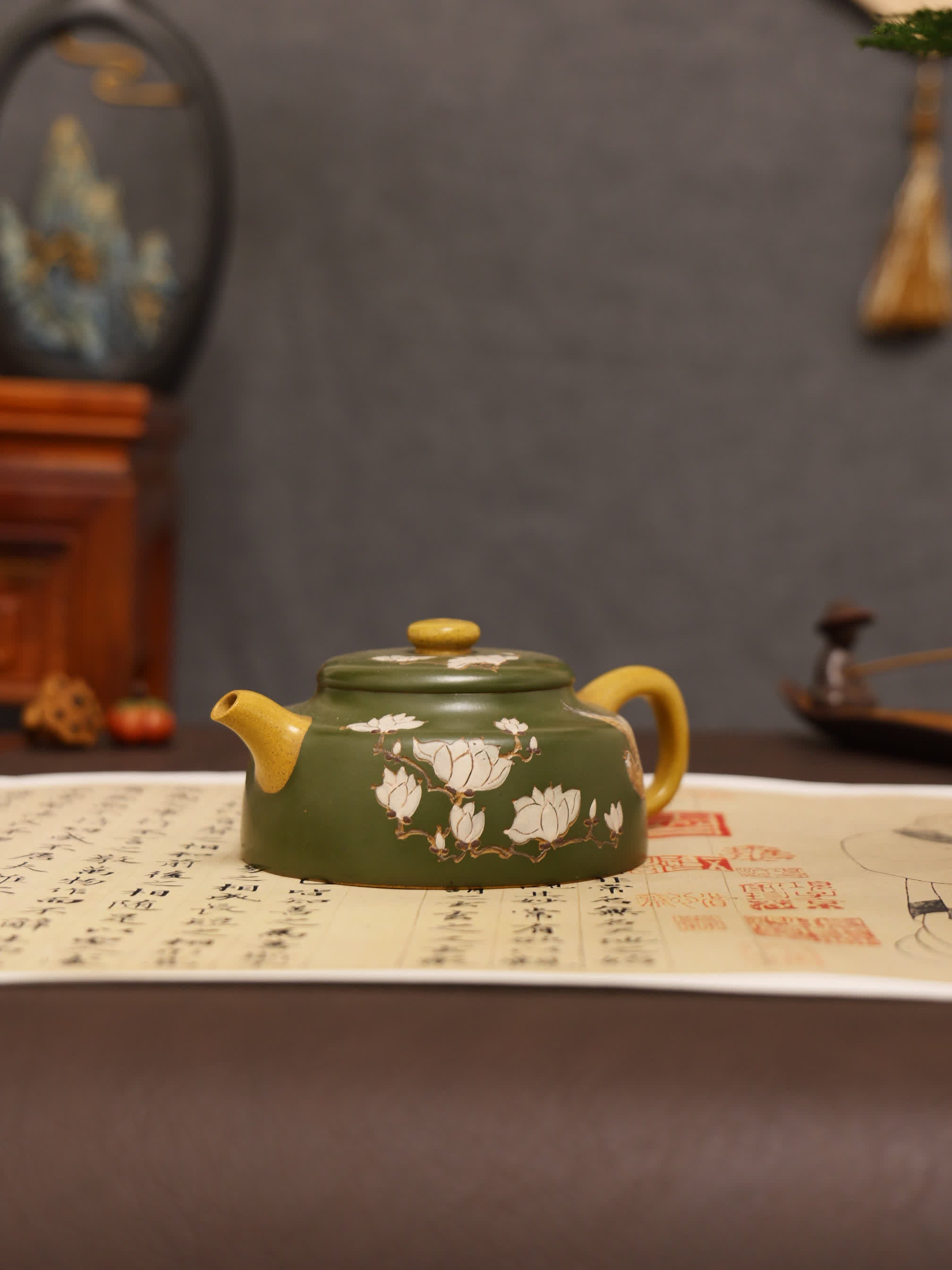 Auspicious Bird & Orchid Painting Fully Handmade Duan Clay 'Dezhong' Yixing Teapot