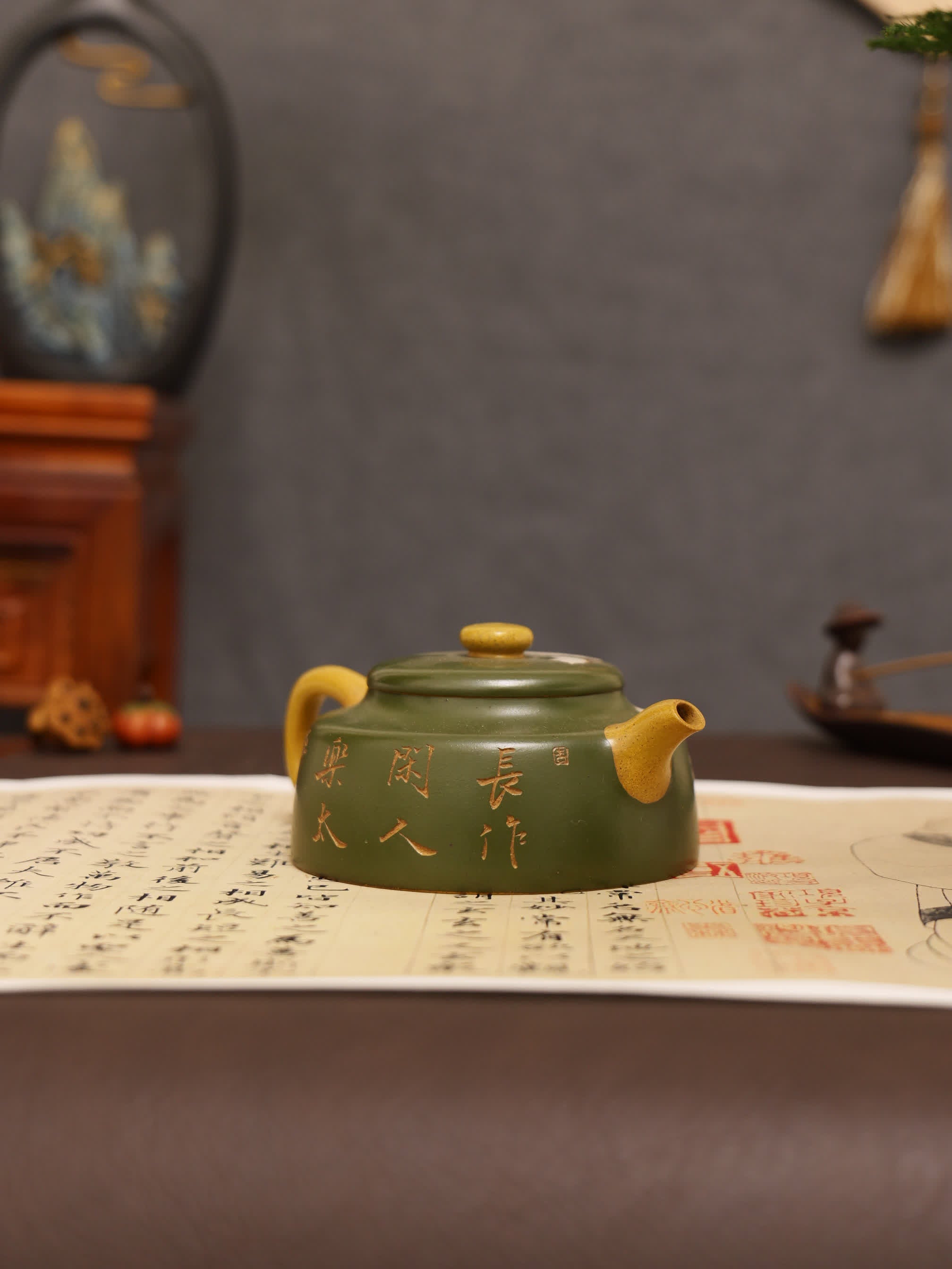 Auspicious Bird & Orchid Painting Fully Handmade Duan Clay 'Dezhong' Yixing Teapot