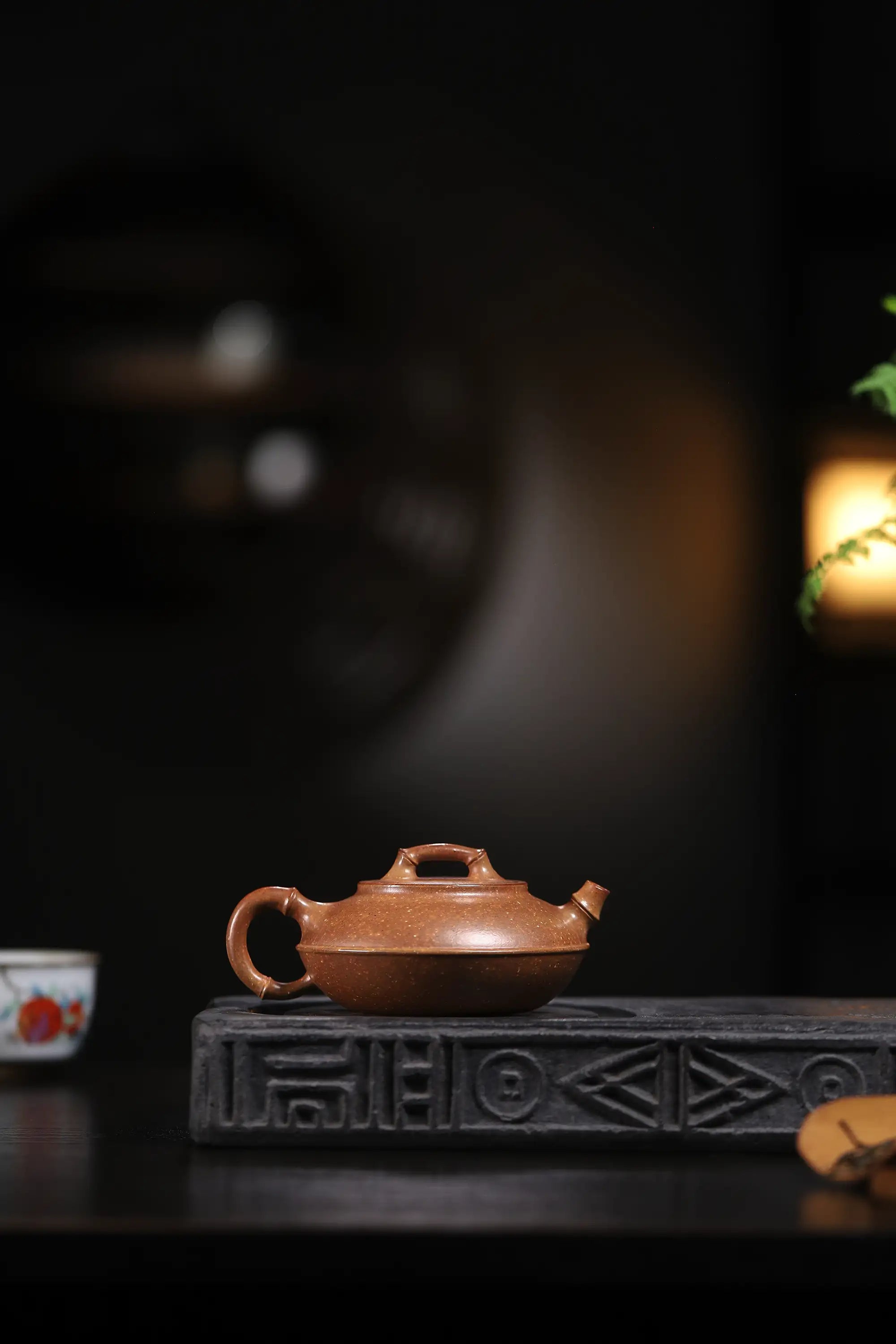 Bamboo Flat Shape Fully Handmade Flocculent Golden Duan Clay Yixing Teapot