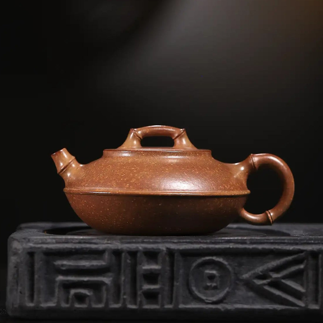 Bamboo Flat Shape Fully Handmade Flocculent Golden Duan Clay Yixing Teapot