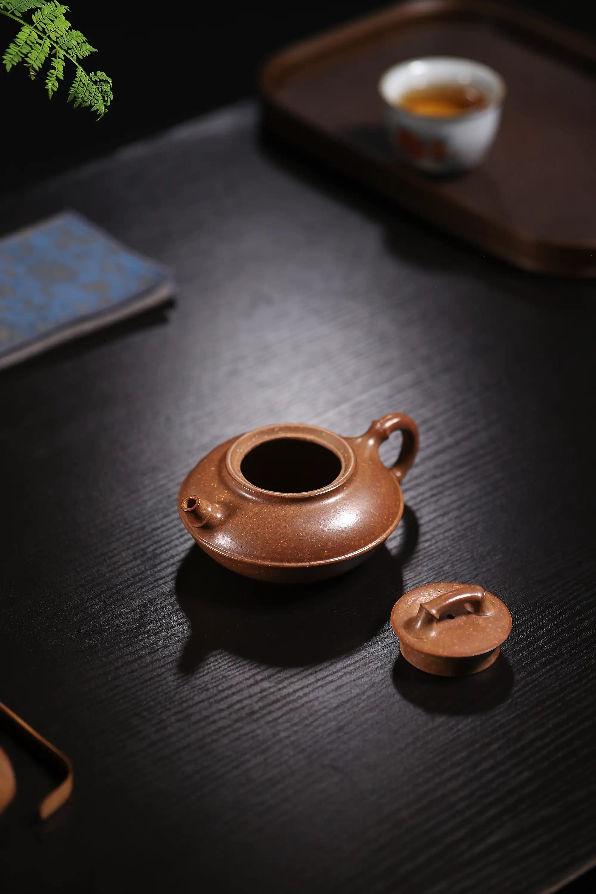 Bamboo Flat Shape Fully Handmade Flocculent Golden Duan Clay Yixing Teapot