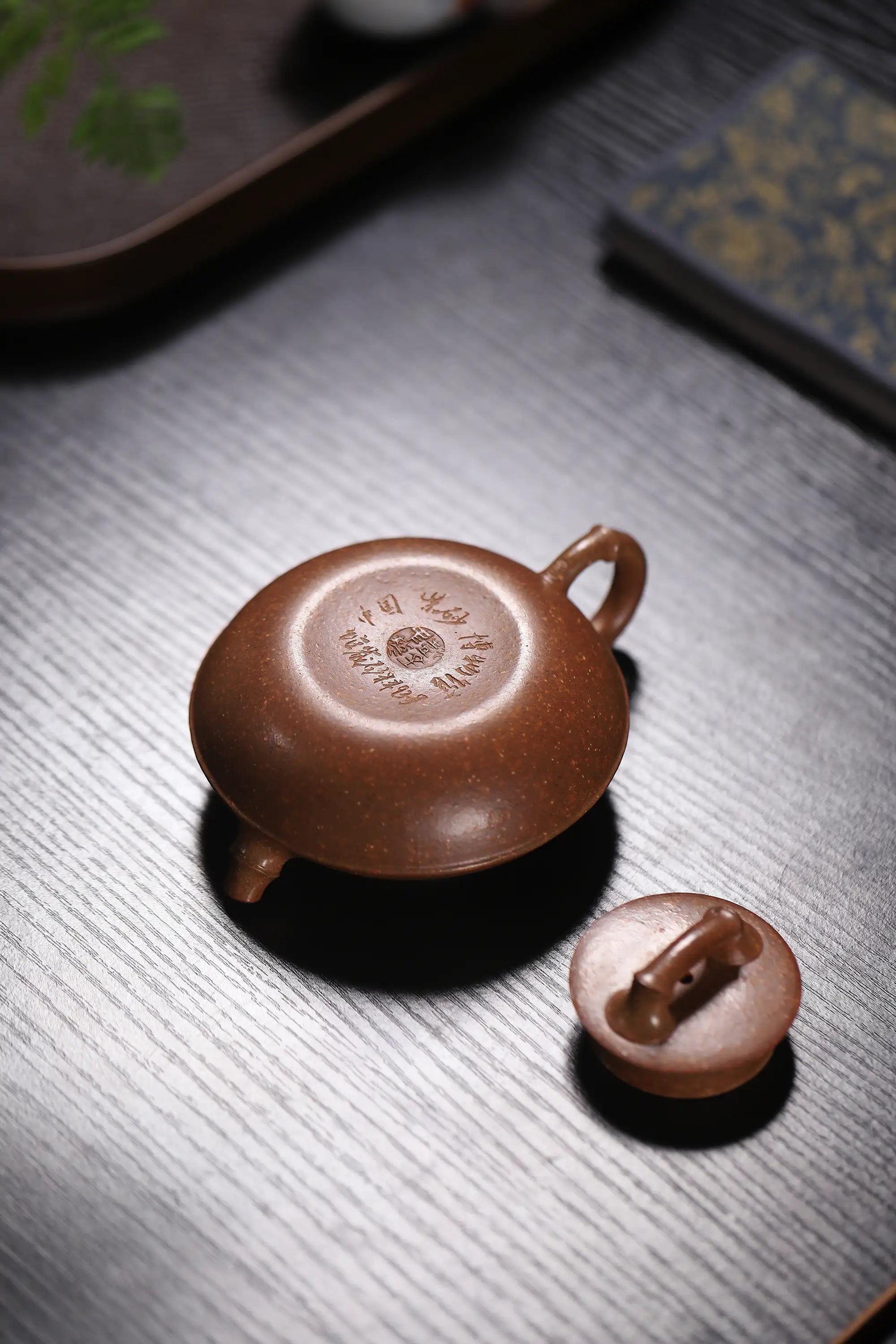 Bamboo Flat Shape Fully Handmade Flocculent Golden Duan Clay Yixing Teapot