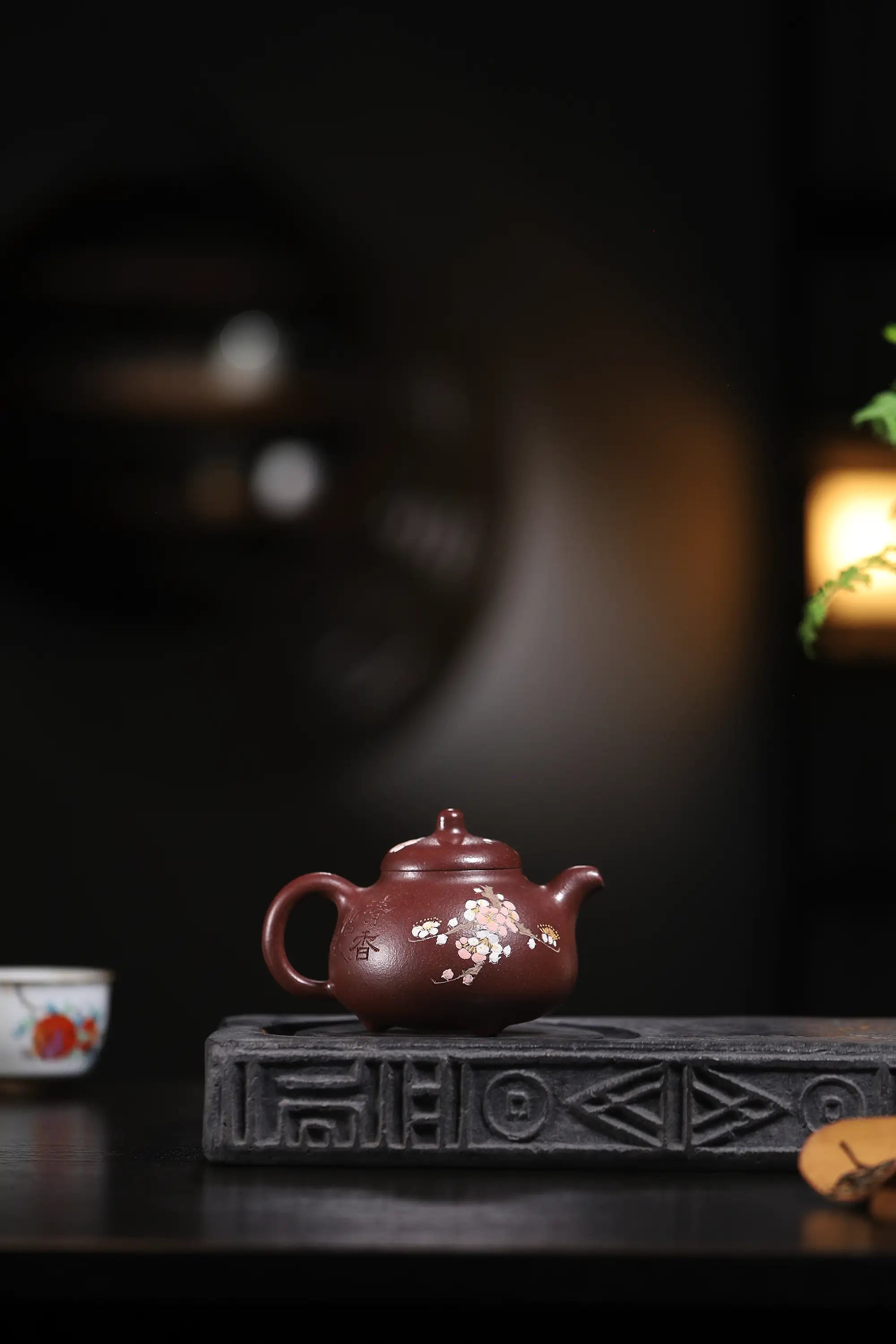 Cherry Blossom Clay-Painting Fully Handmade Red Bean-Purple Clay 'Ru Ding' Yixing Teapot