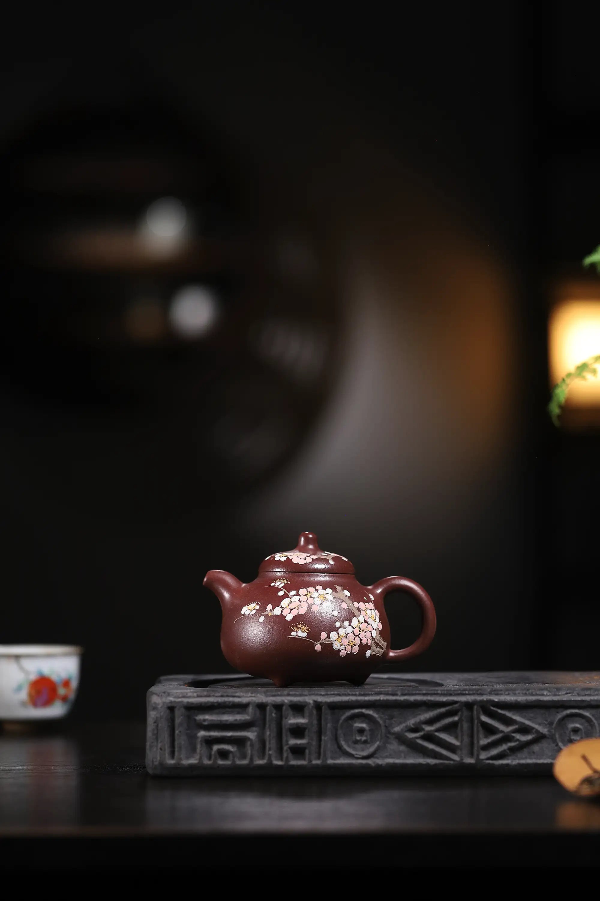 Cherry Blossom Clay-Painting Fully Handmade Red Bean-Purple Clay 'Ru Ding' Yixing Teapot