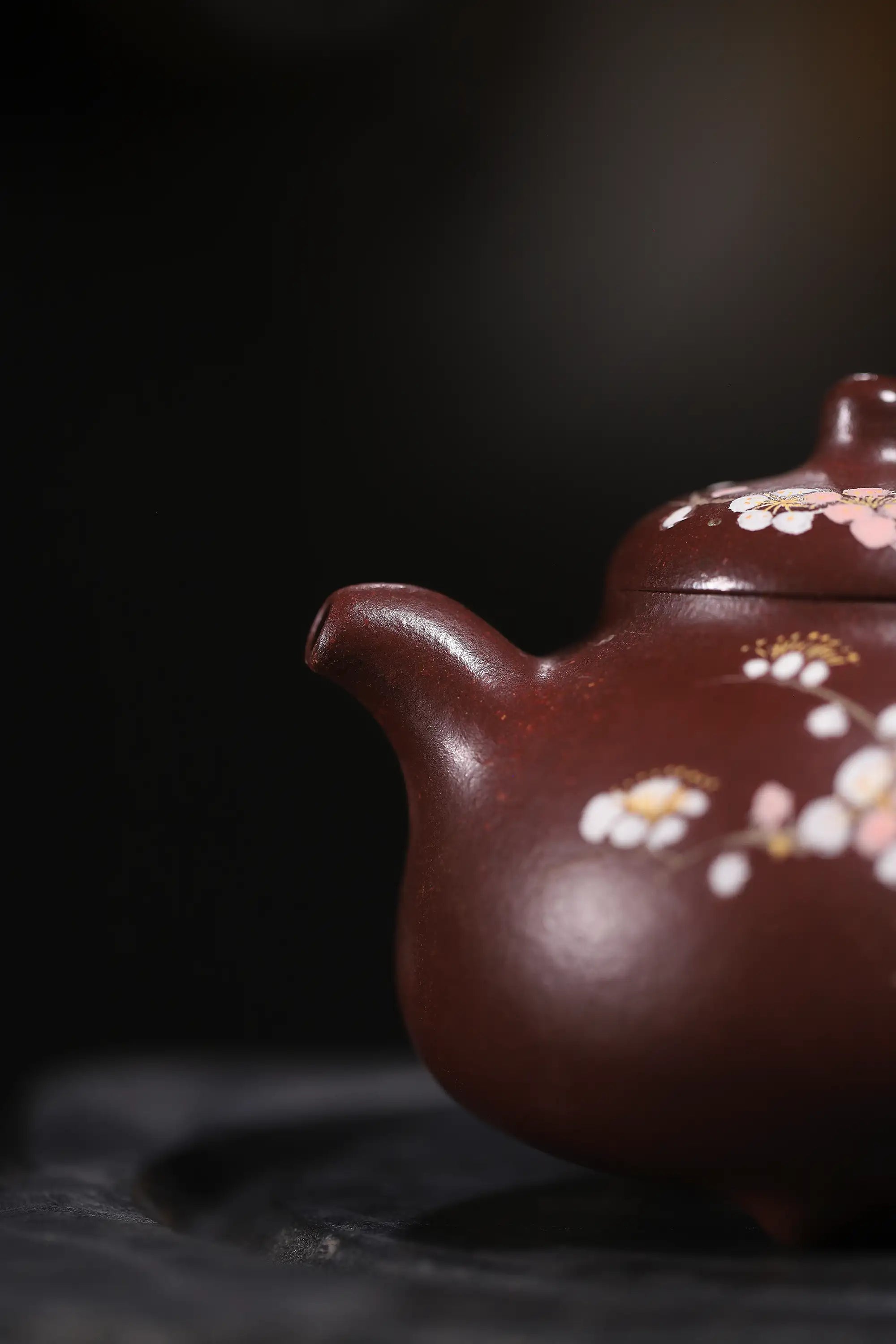 Cherry Blossom Clay-Painting Fully Handmade Red Bean-Purple Clay 'Ru Ding' Yixing Teapot