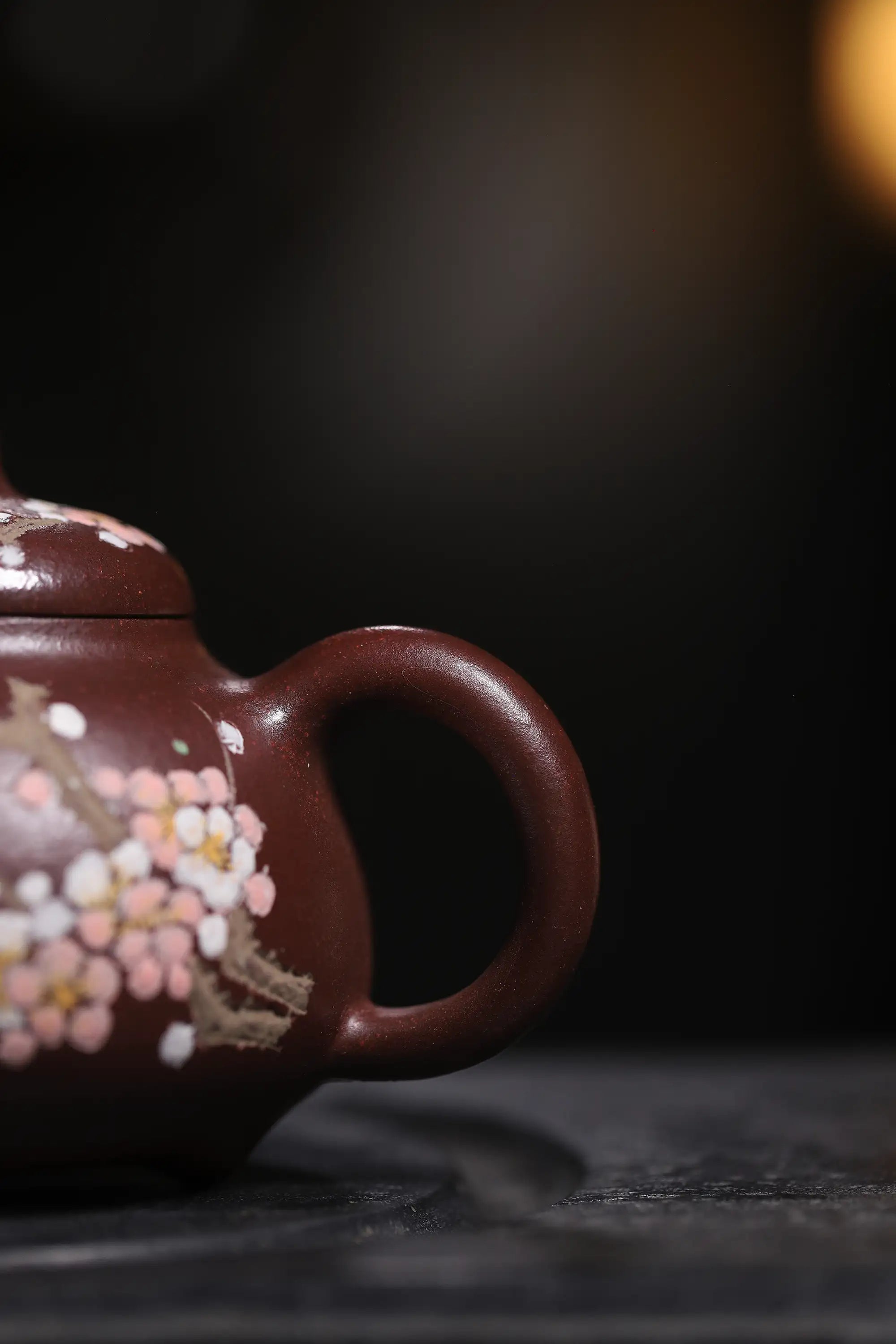 Cherry Blossom Clay-Painting Fully Handmade Red Bean-Purple Clay 'Ru Ding' Yixing Teapot