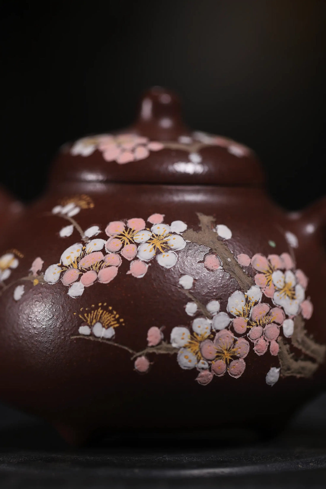 Cherry Blossom Clay-Painting Fully Handmade Red Bean-Purple Clay 'Ru Ding' Yixing Teapot
