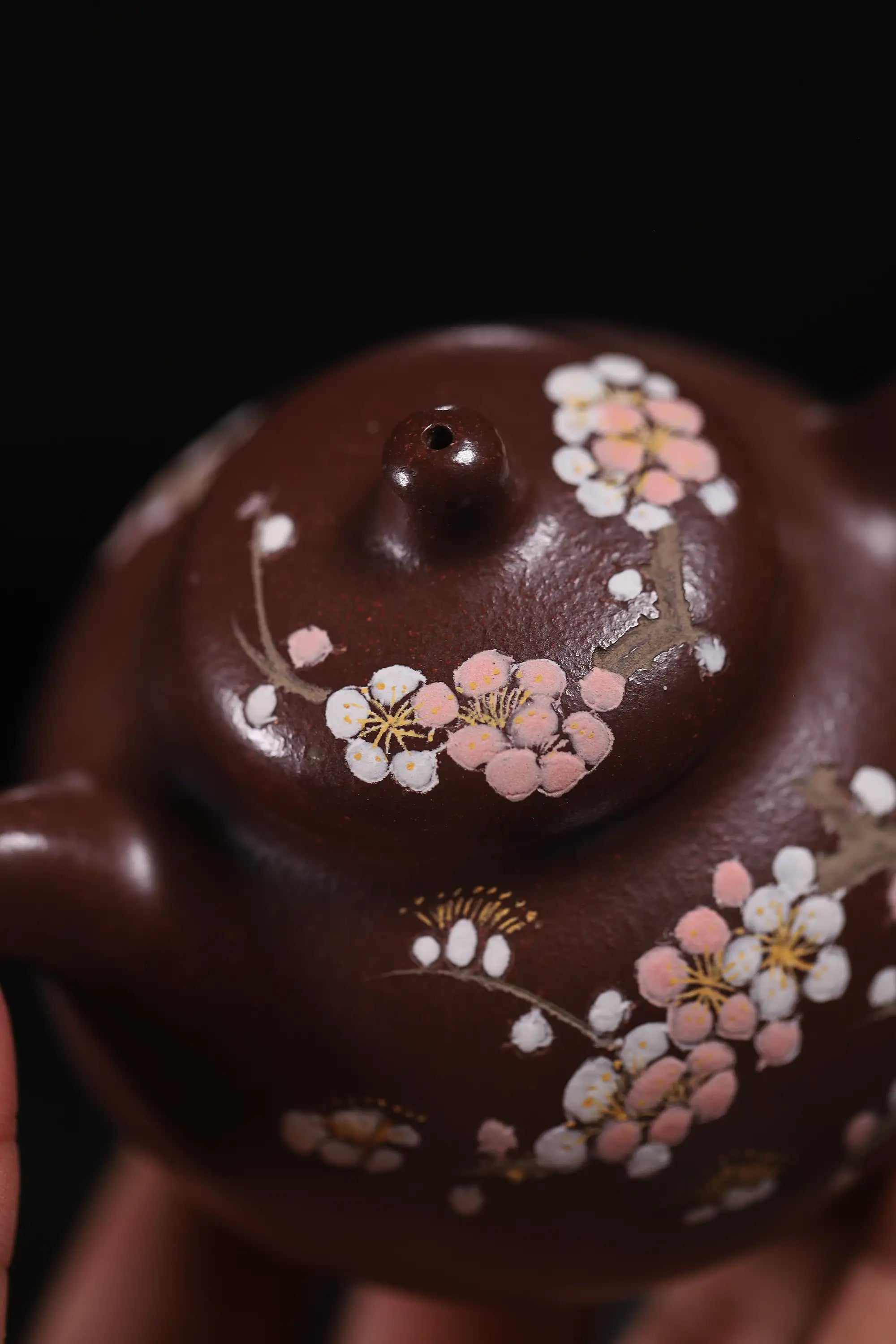 Cherry Blossom Clay-Painting Fully Handmade Red Bean-Purple Clay 'Ru Ding' Yixing Teapot
