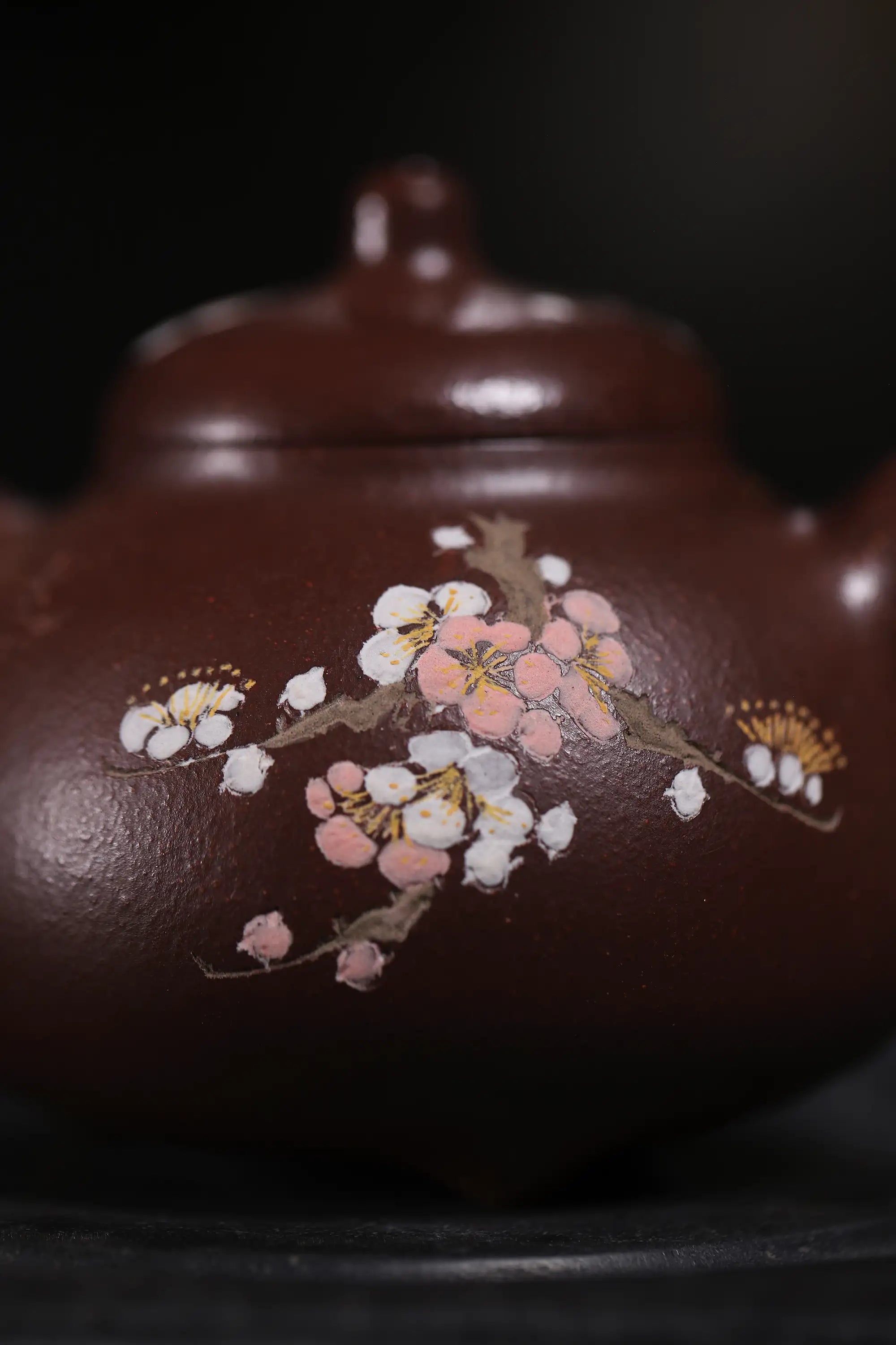 Cherry Blossom Clay-Painting Fully Handmade Red Bean-Purple Clay 'Ru Ding' Yixing Teapot