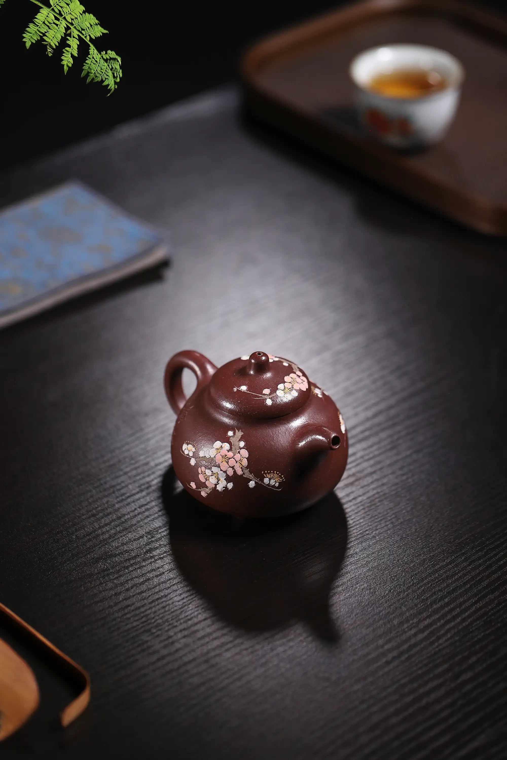 Cherry Blossom Clay-Painting Fully Handmade Red Bean-Purple Clay 'Ru Ding' Yixing Teapot