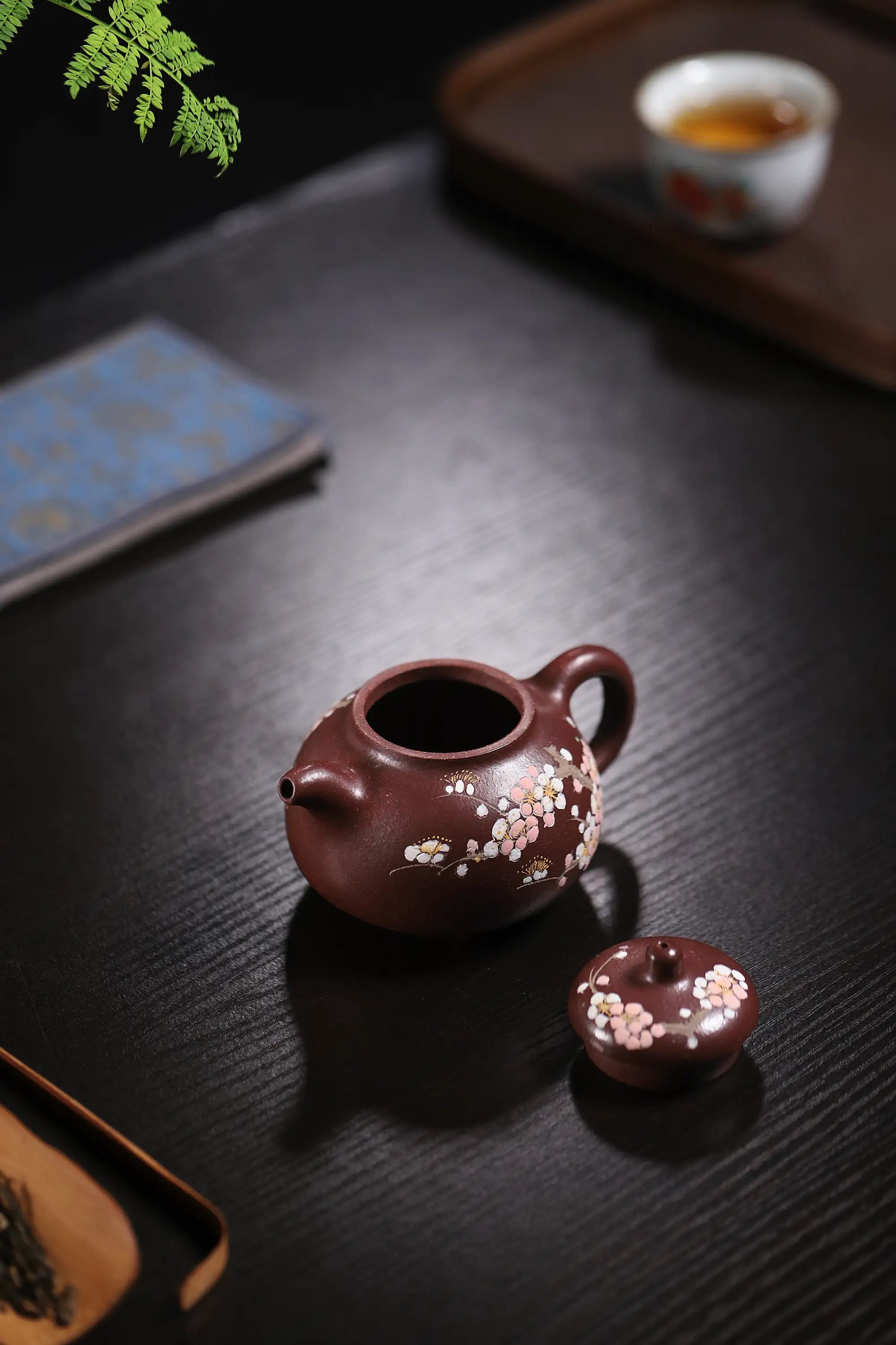 Cherry Blossom Clay-Painting Fully Handmade Red Bean-Purple Clay 'Ru Ding' Yixing Teapot