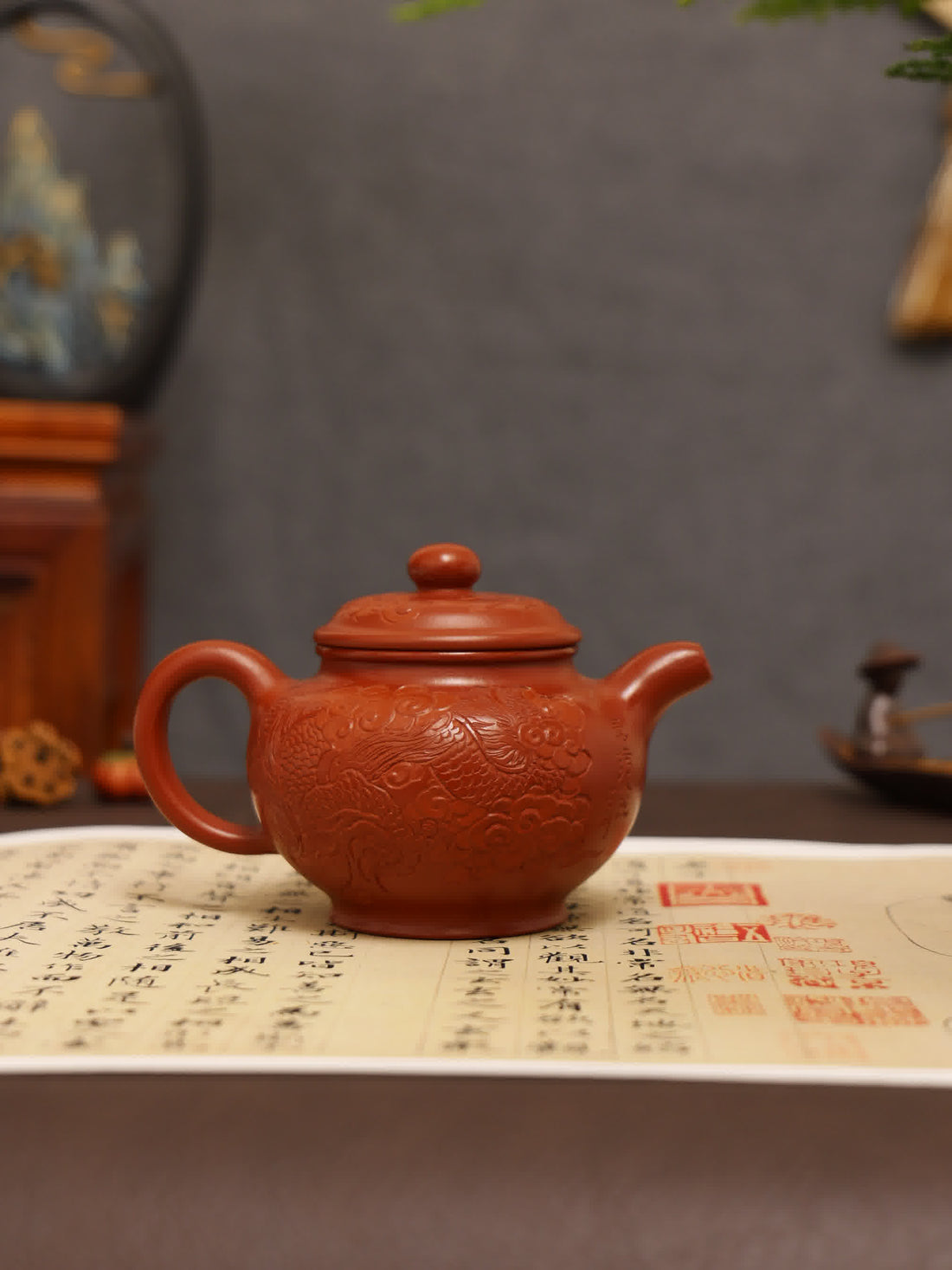 Dragon Pattern Fully Handmade Zhu Ni 'Duo Zhi' Yixing Teapot