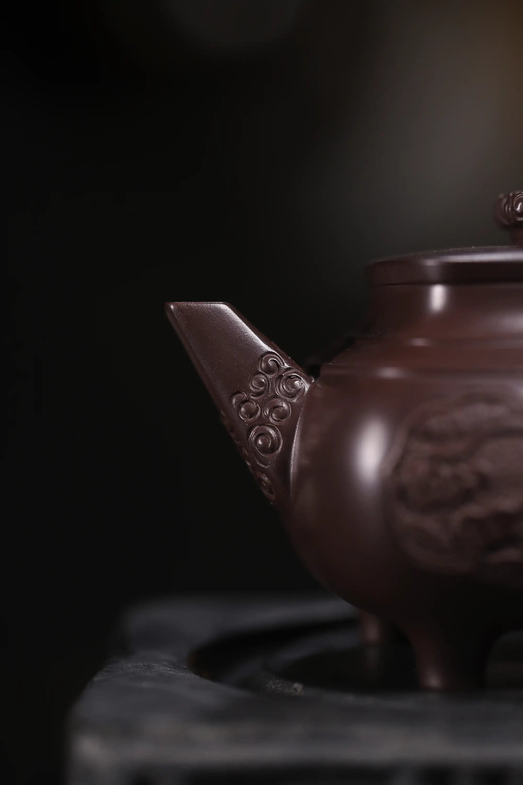 Elephant Carving & Inscription Fully Handmade Aged Purple Clay 'Four-legged Square Chuan Lu' Yixing Teapot