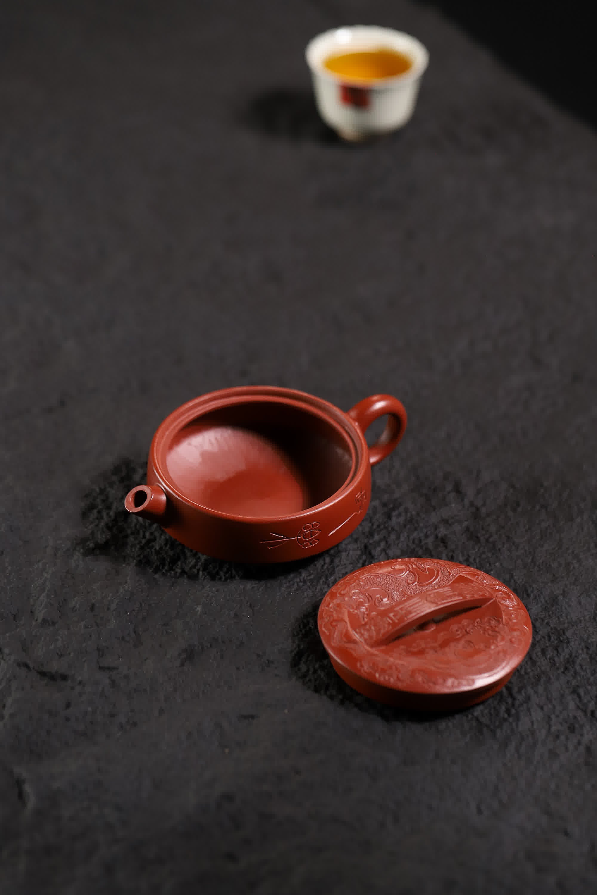 Eternal Joy & Auspicious Cloud Carving Fully Handmade Zhu Ni 'Qin Feng Han Wa' Yixing Teapot