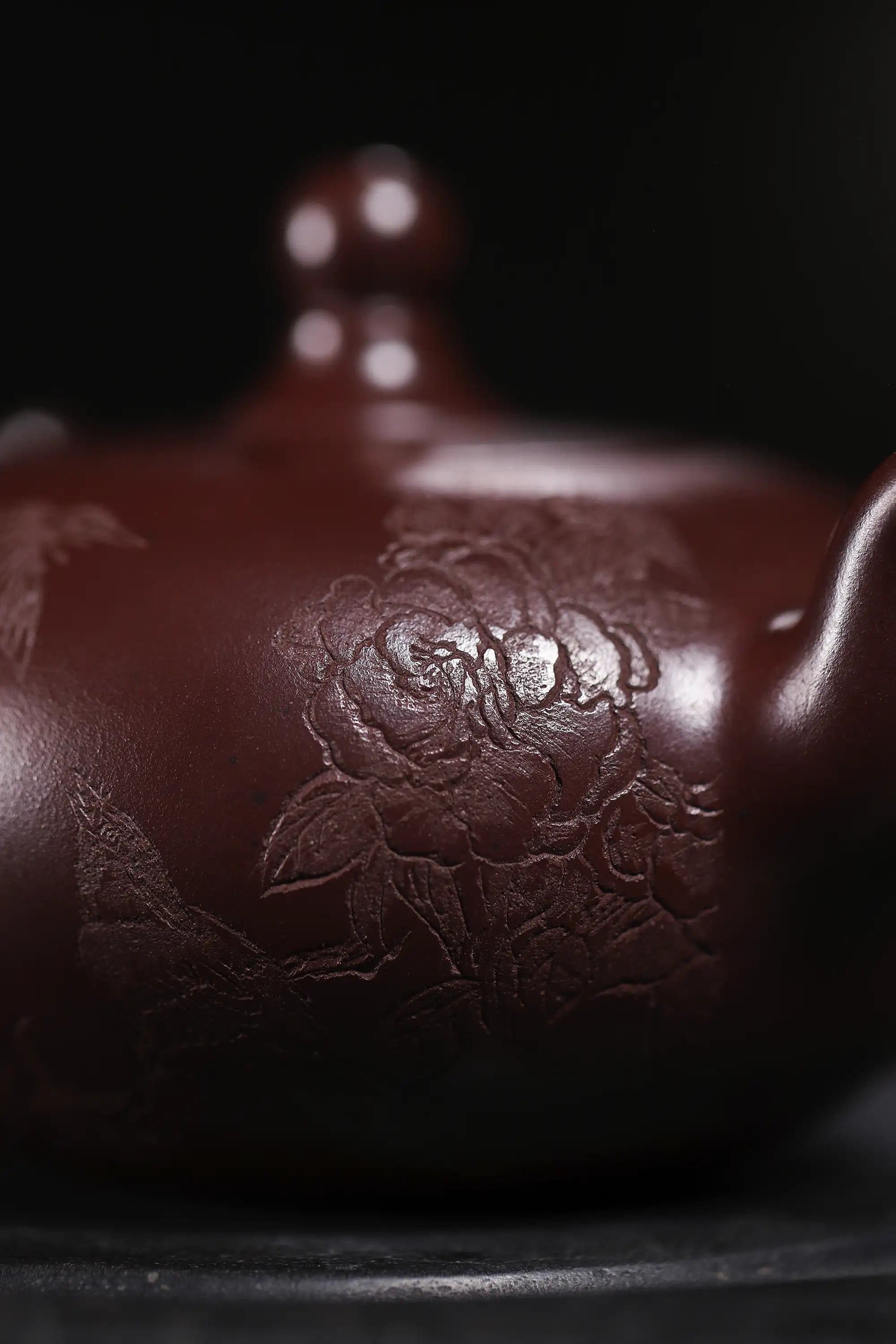 Floral Engraving Fully Handmade Dragon Blood Sand-Zini Clay 'Phoenix Pearl' Yixing Teapot