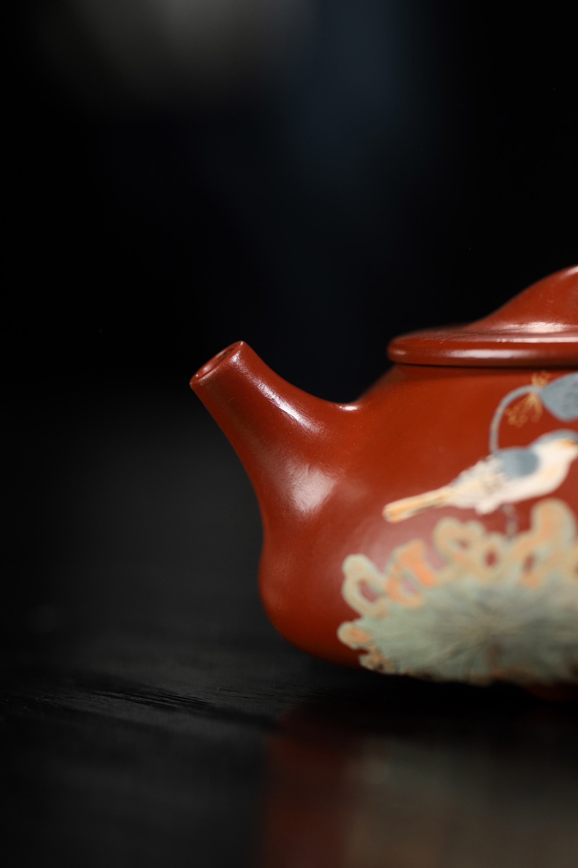 Floral & Bird Painting Fully Handmade Red Clay 'Jingzhou Shi Piao' Yixing Teapot