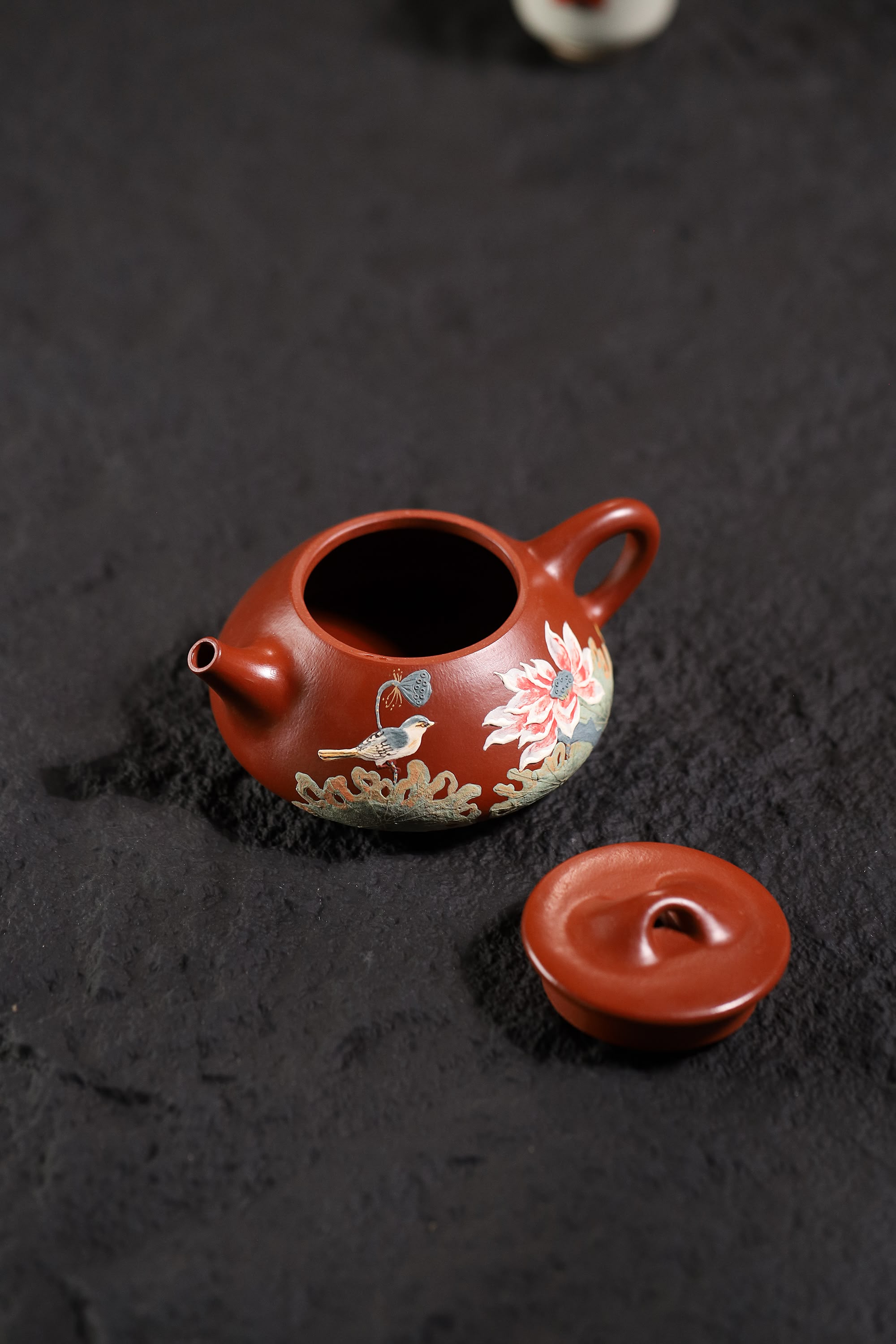 Floral & Bird Painting Fully Handmade Red Clay 'Jingzhou Shi Piao' Yixing Teapot