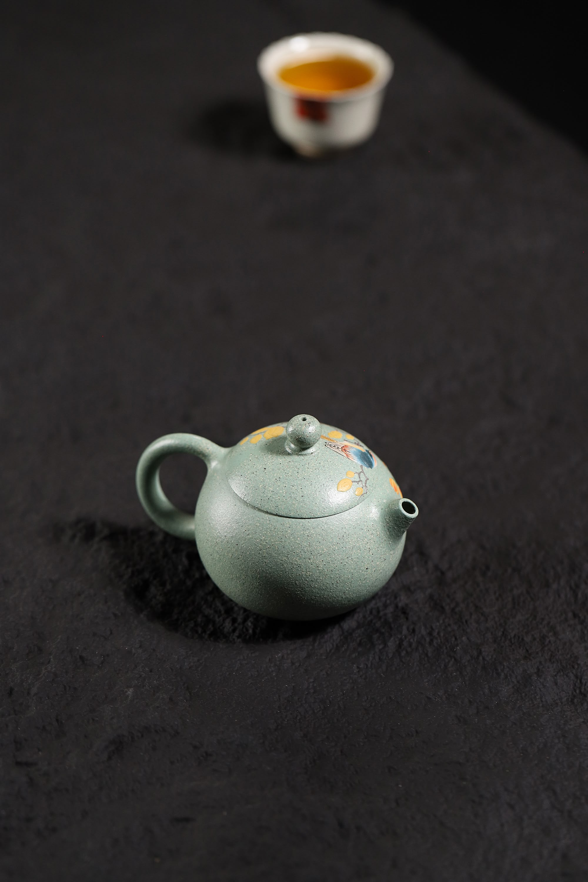 Hand-Painted Peony & Bird Design Handcrafted Ben Shan Lv Ni Clay Yixing Xishi Teapot