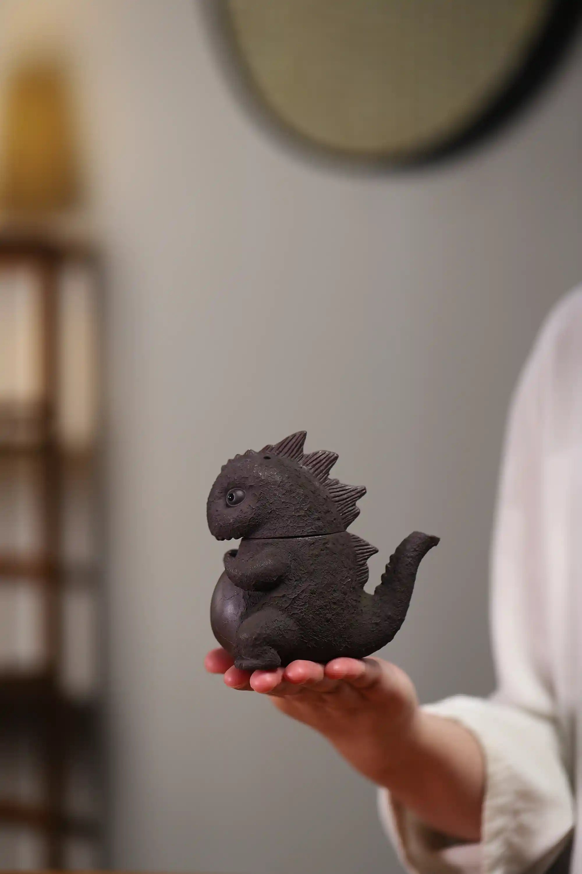 Handmade Black Clay Dinosaur Teapot