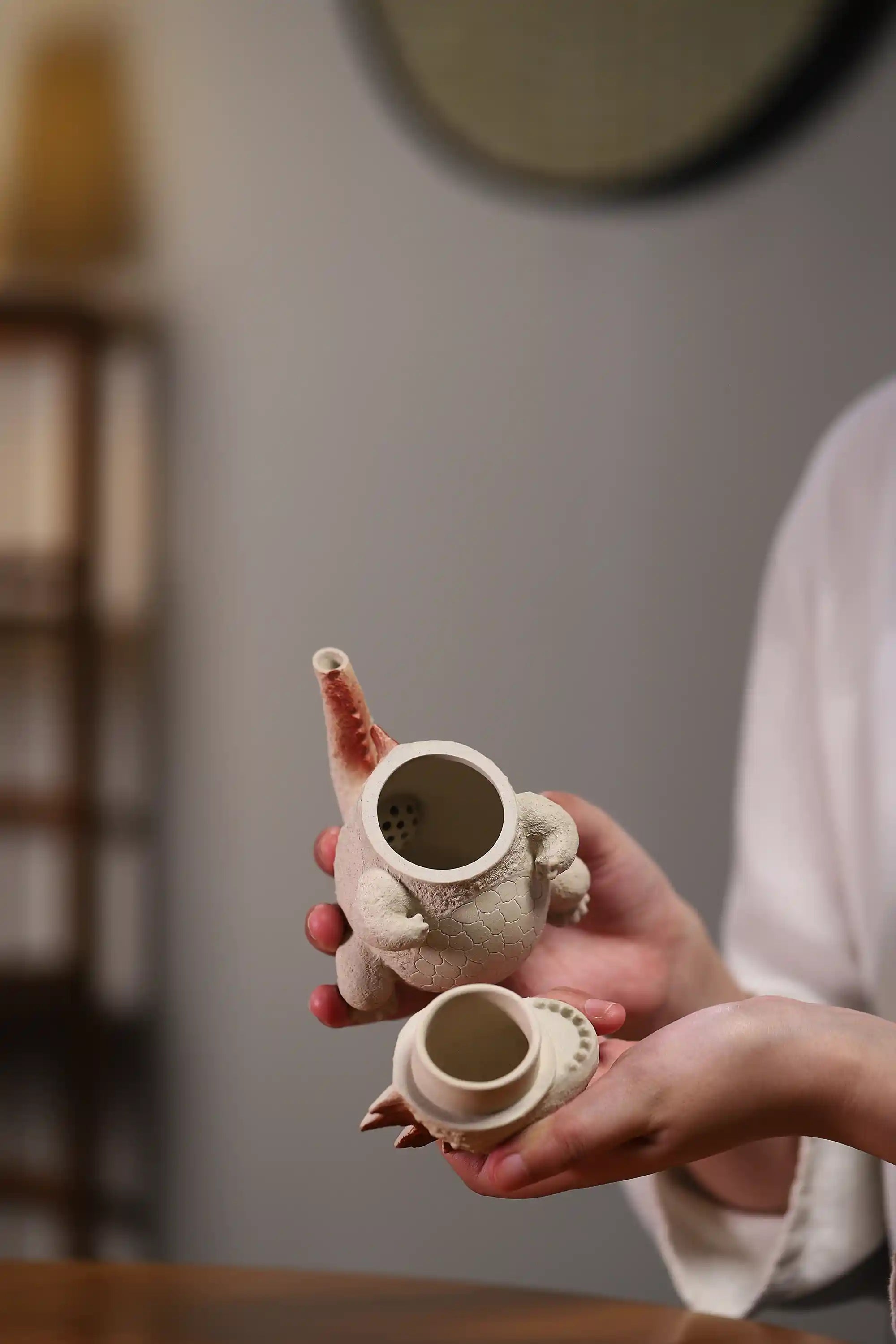 Handmade White Ceramic Dinosaur Teapot