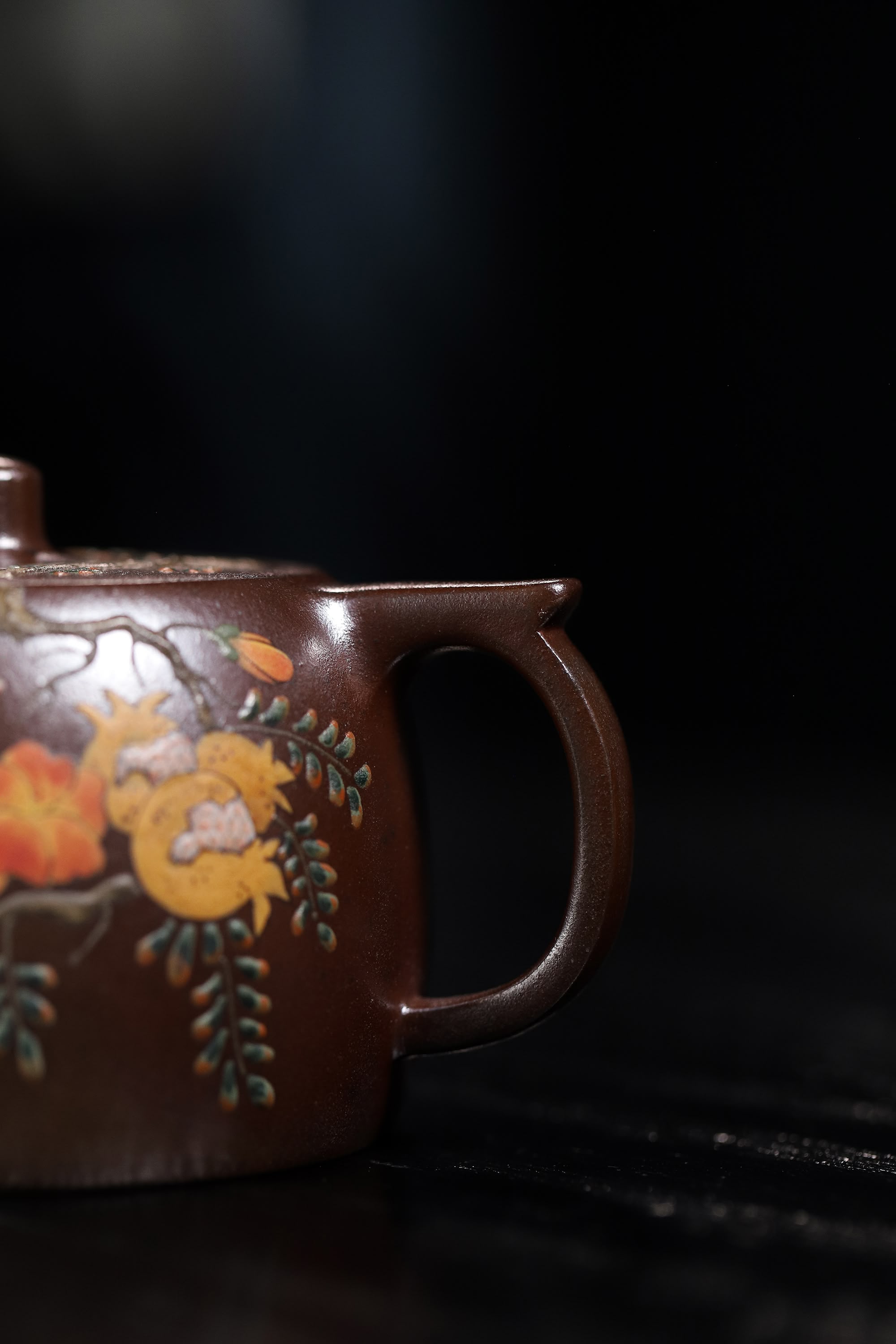 Well Curb Shape & Hand-Painted Peony & Bird Design Handcrafted TianQing Clay Wood-Fired Yixing Teapot